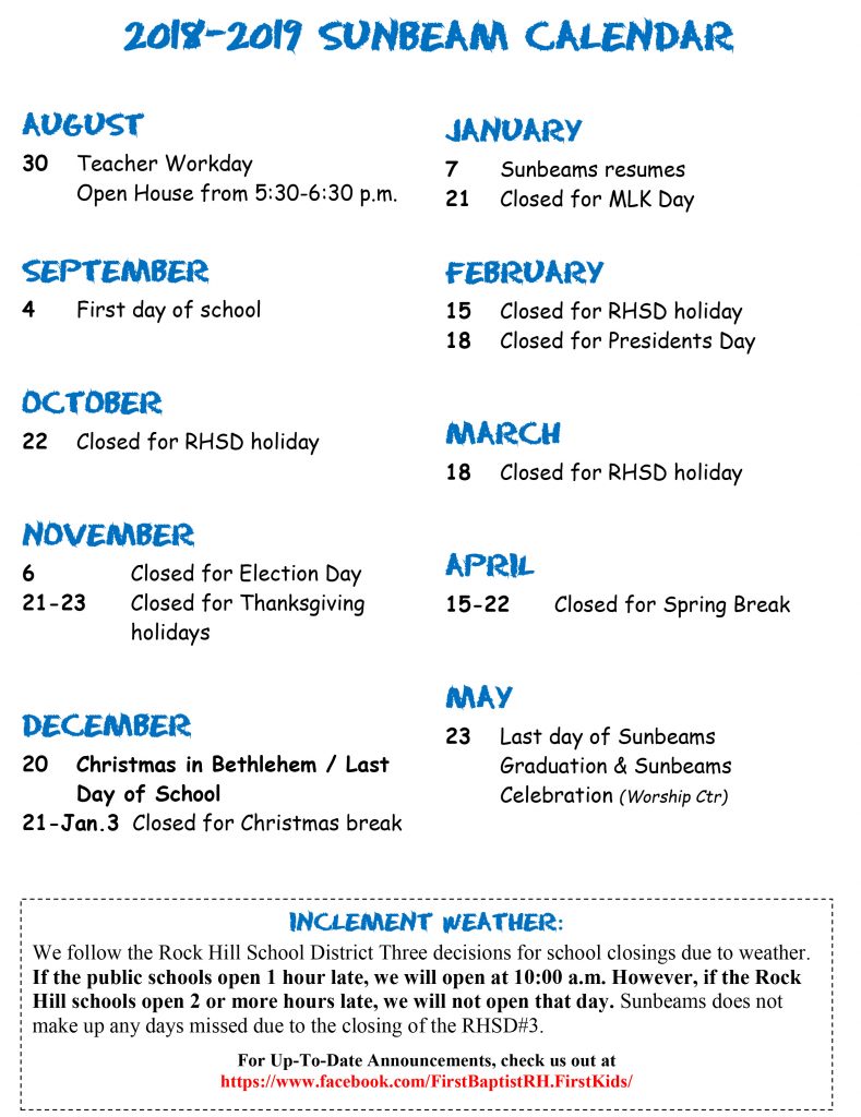 2013-2014 Sunbeam Calendar